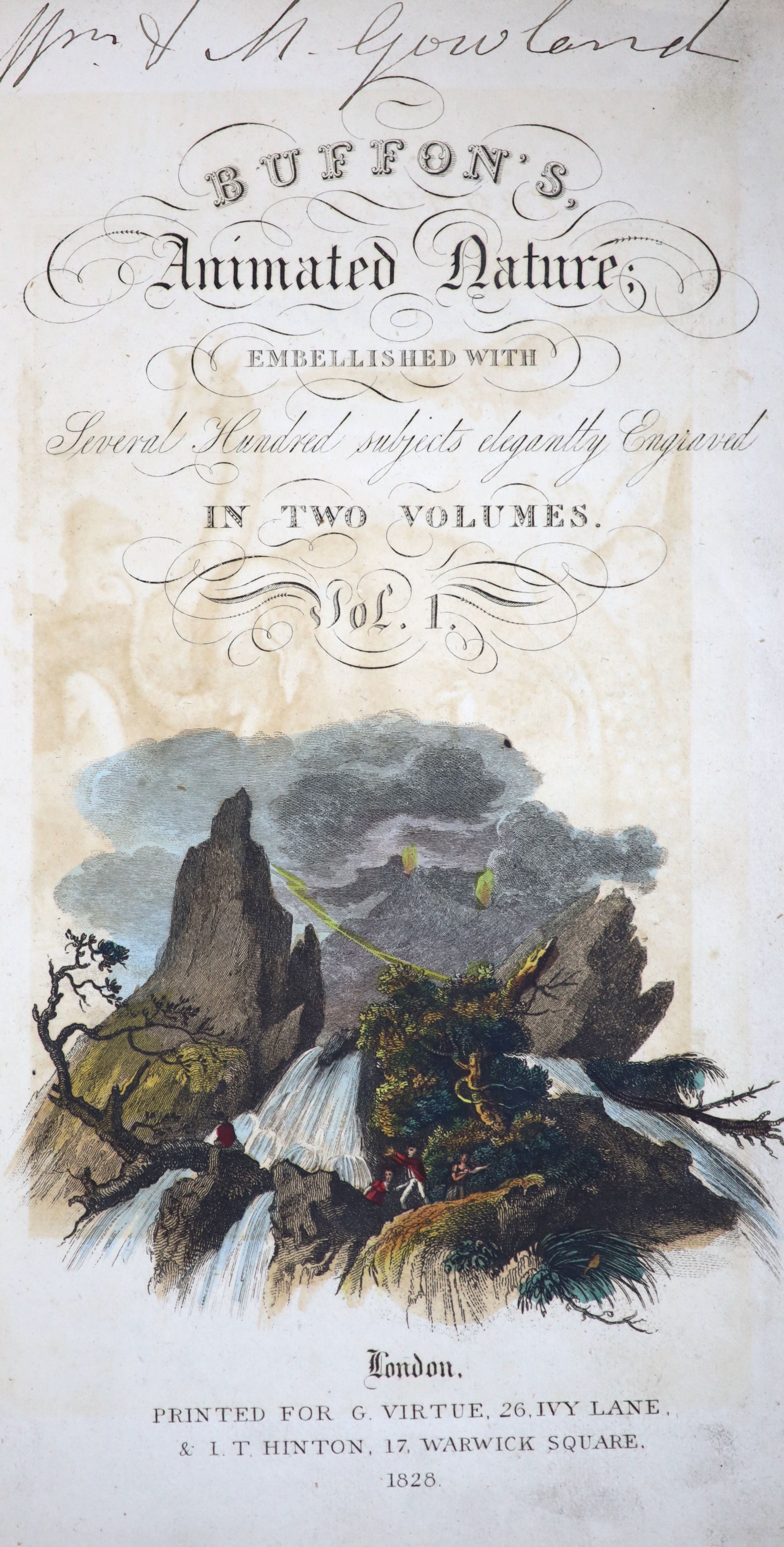 Buffon, George’s Louis Marie Leclerc, Comte de - A Natural History, a new edition abridged by The Rev. W. Hutton, vol 2 only,Glasgow, 1821 and vol. 1, London, 1828, both suede bound, with many coloured plates, worn, leav